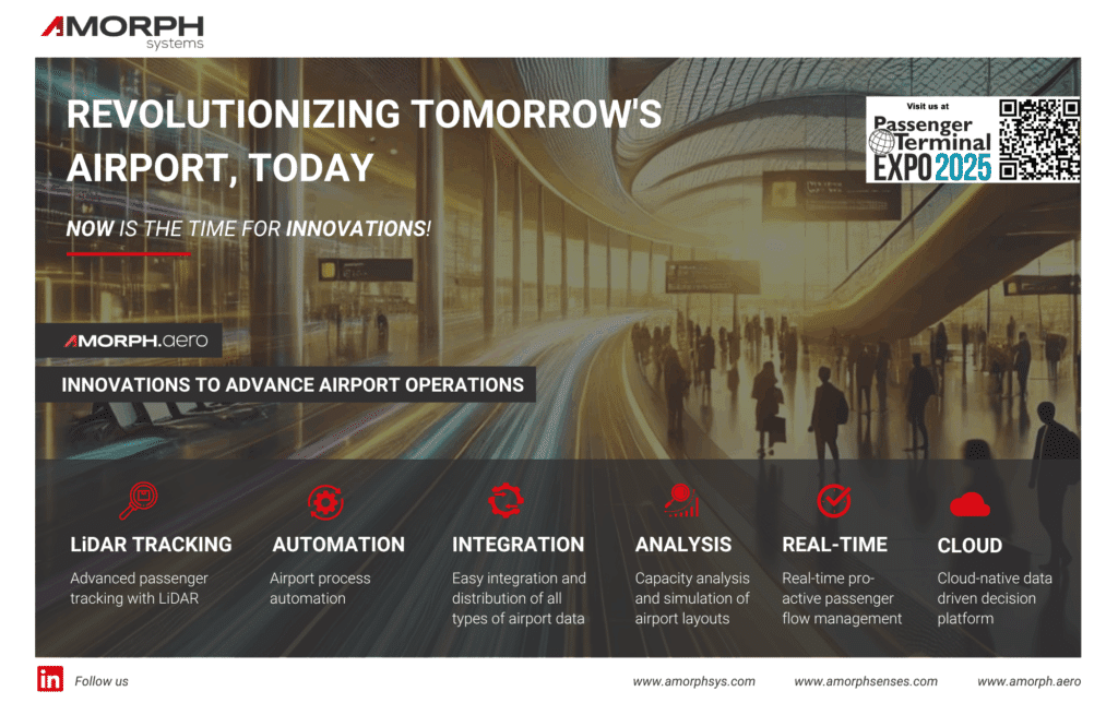 Meet AMORPH SYSTEMS at PTE 2025 in Madrid! Visit Booth 1100, Hall 10, to explore AMORPH.senses, AMORPH.aero & SMARTUNIFIER for smarter airport operations.